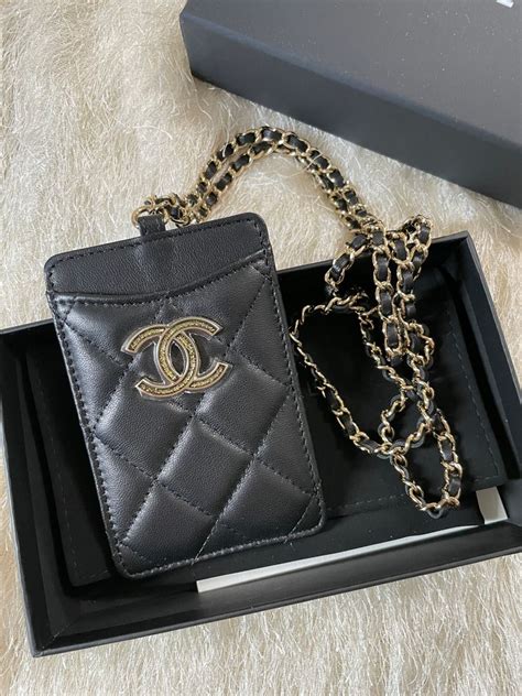 chanel lanyard card holder|Chanel card holder with zipper.